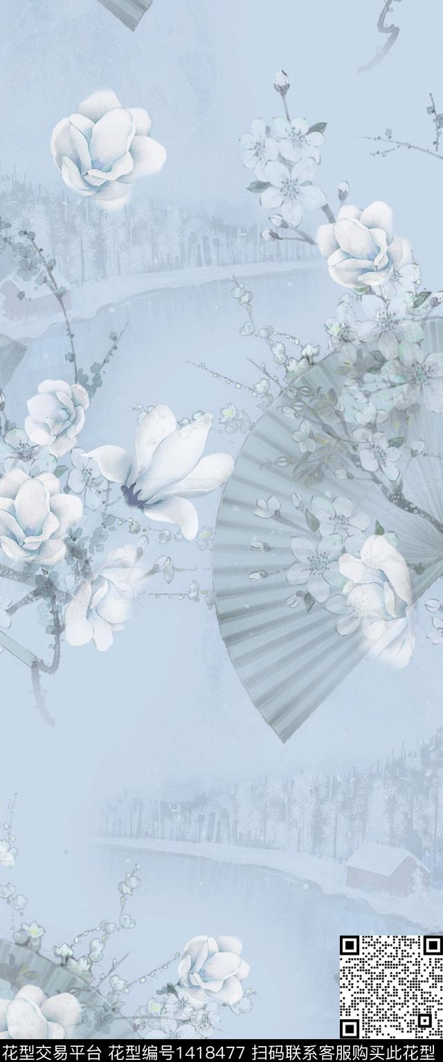 旗袍小清新中国风数码印花华亿平台下载（图片编号: 1418477） - 瓦栏（Walan）