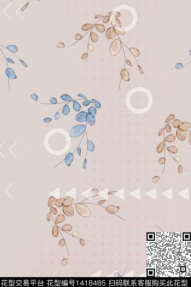 抽象花卉真丝绿植树叶数码印花华亿平台下载（图片编号: 1418485） - 瓦栏（Walan）