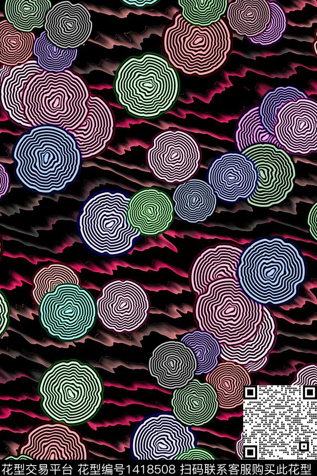 线条几何大牌风数码印花华亿平台下载（图片编号: 1418508） - 瓦栏（Walan）