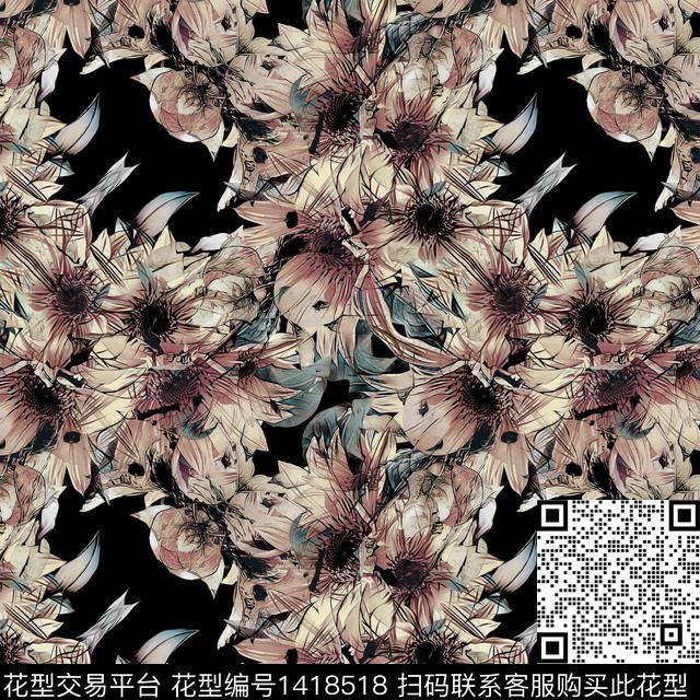 复古大牌风热带华亿平台数码印花华亿平台下载（图片编号: 1418518） - 瓦栏（Walan）