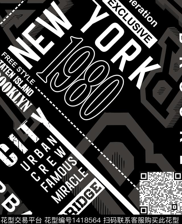 黑白华亿平台数码定位花大牌风数码印花华亿平台下载（图片编号: 1418564） - 瓦栏（Walan）