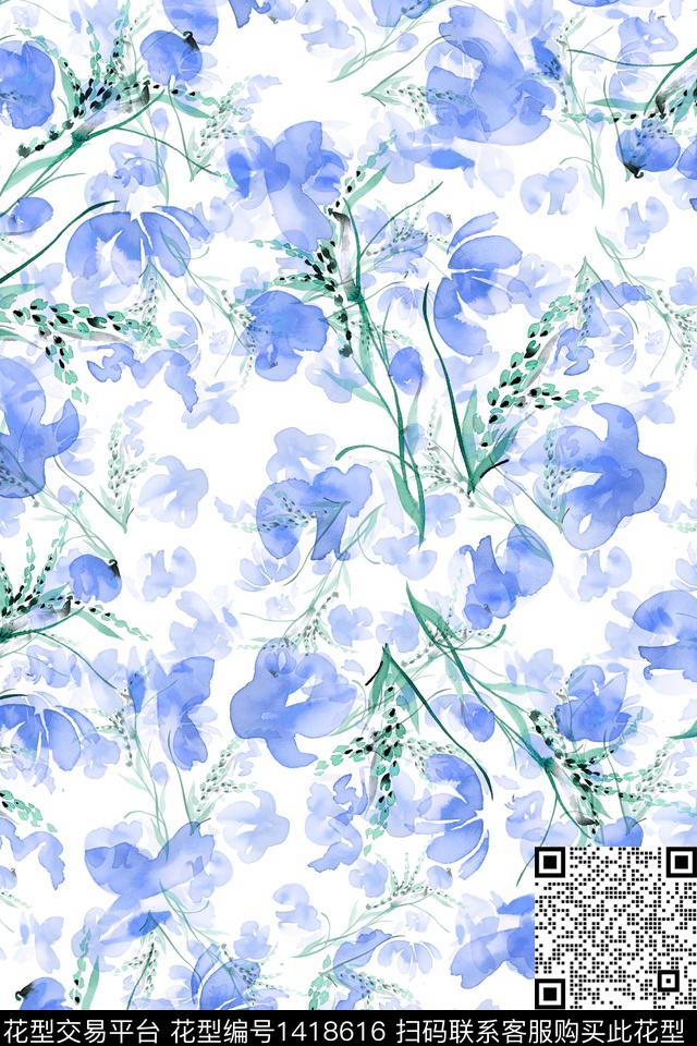 花卉大牌风小清新数码印花华亿平台下载（图片编号: 1418616） - 瓦栏（Walan）