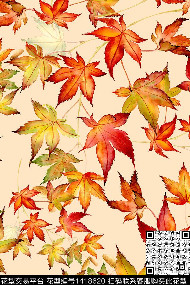 绿植树叶花卉大牌风数码印花华亿平台下载（图片编号: 1418620） - 瓦栏（Walan）