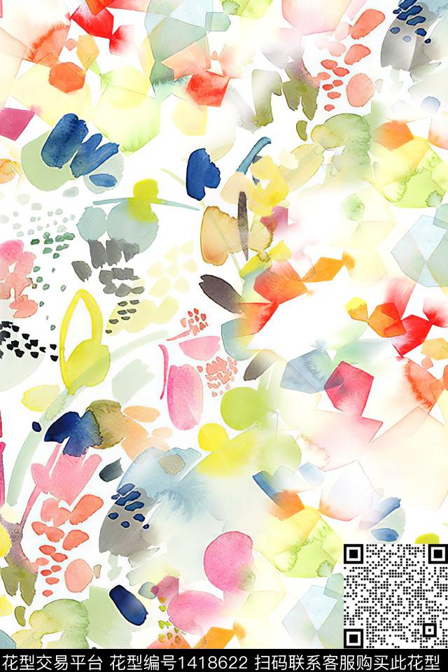 几何花卉抽象数码印花华亿平台下载（图片编号: 1418622） - 瓦栏（Walan）