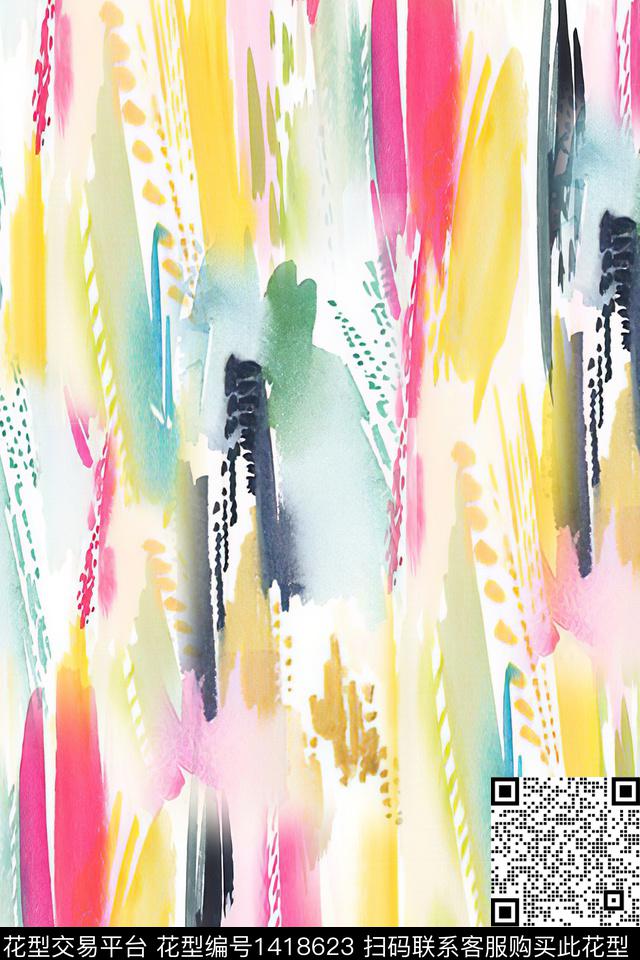 几何抽象真丝数码印花华亿平台下载（图片编号: 1418623） - 瓦栏（Walan）