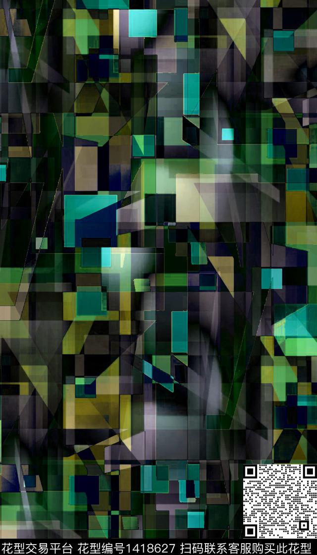 几何抽象真丝数码印花华亿平台下载（图片编号: 1418627） - 瓦栏（Walan）