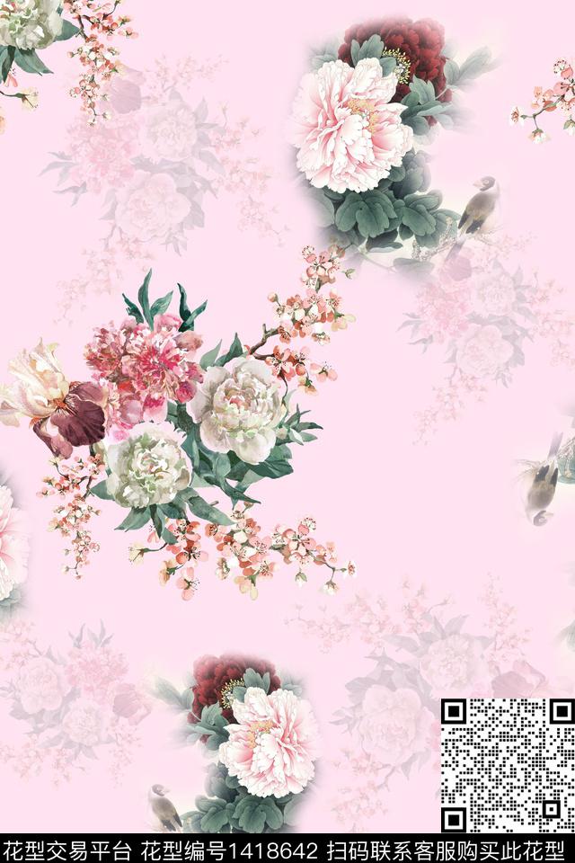 连衣裙花卉旗袍传统印花华亿平台下载（图片编号: 1418642） - 瓦栏（Walan）