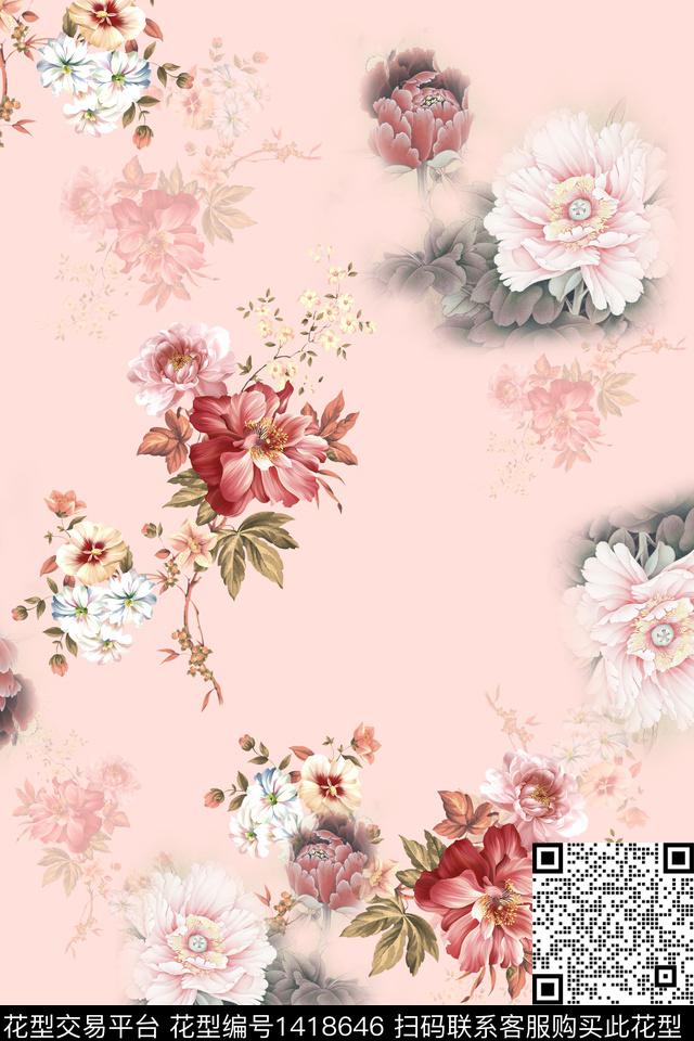 连衣裙花卉旗袍传统印花华亿平台下载（图片编号: 1418646） - 瓦栏（Walan）