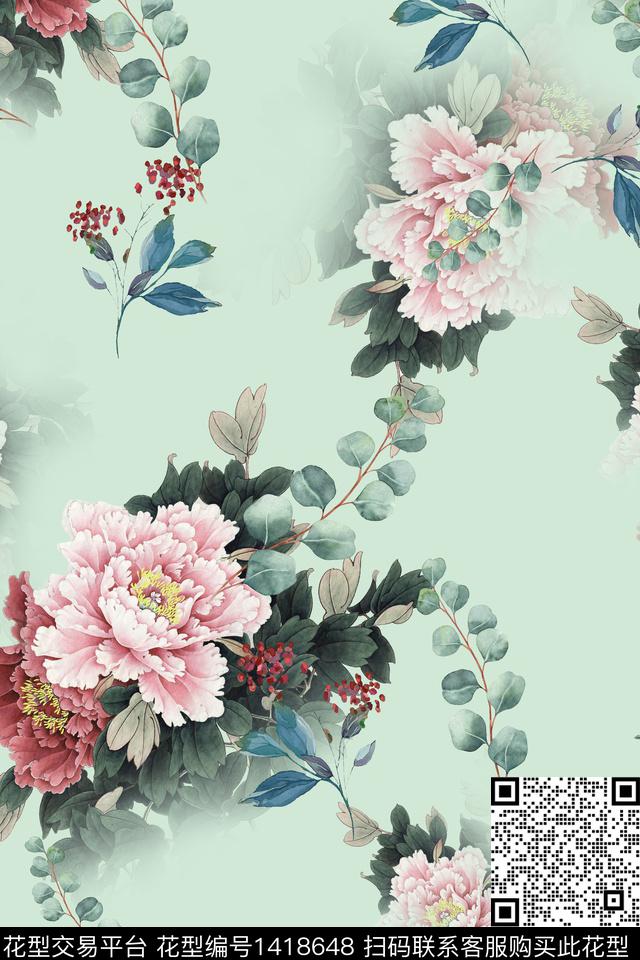 连衣裙花卉旗袍传统印花华亿平台下载（图片编号: 1418648） - 瓦栏（Walan）