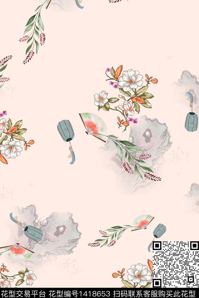 连衣裙花卉旗袍传统印花华亿平台下载（图片编号: 1418653） - 瓦栏（Walan）