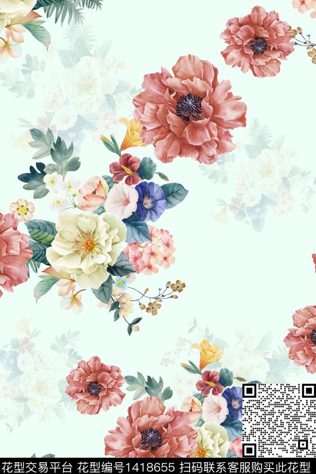 连衣裙花卉旗袍传统印花华亿平台下载（图片编号: 1418655） - 瓦栏（Walan）