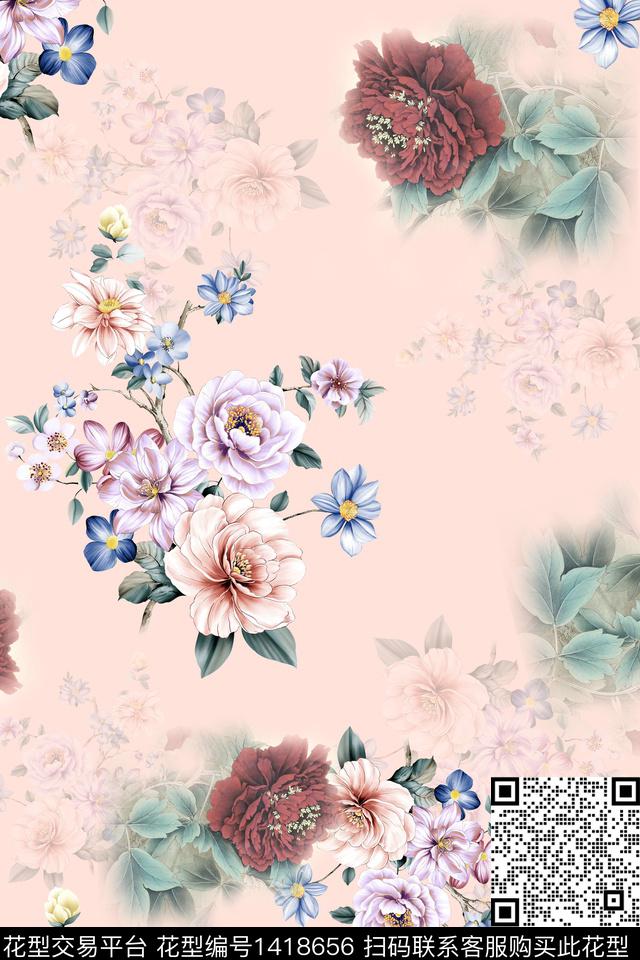 连衣裙花卉旗袍传统印花华亿平台下载（图片编号: 1418656） - 瓦栏（Walan）