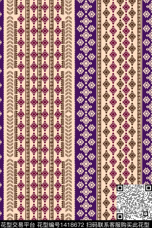 几何黑白条纹清爽底花卉传统印花华亿平台下载（图片编号: 1418672） - 瓦栏（Walan）