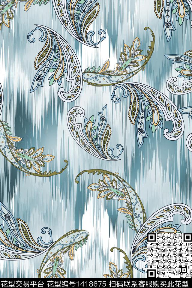 线条肌理清爽底花卉数码印花华亿平台下载（图片编号: 1418675） - 瓦栏（Walan）