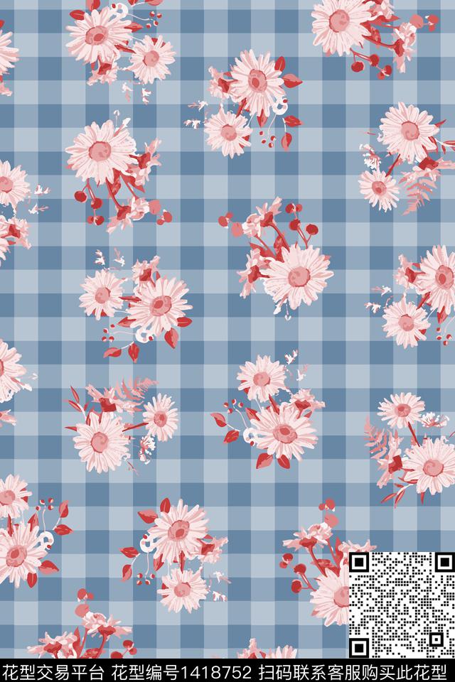 向日葵格子复古数码印花华亿平台下载（图片编号: 1418752） - 瓦栏（Walan）