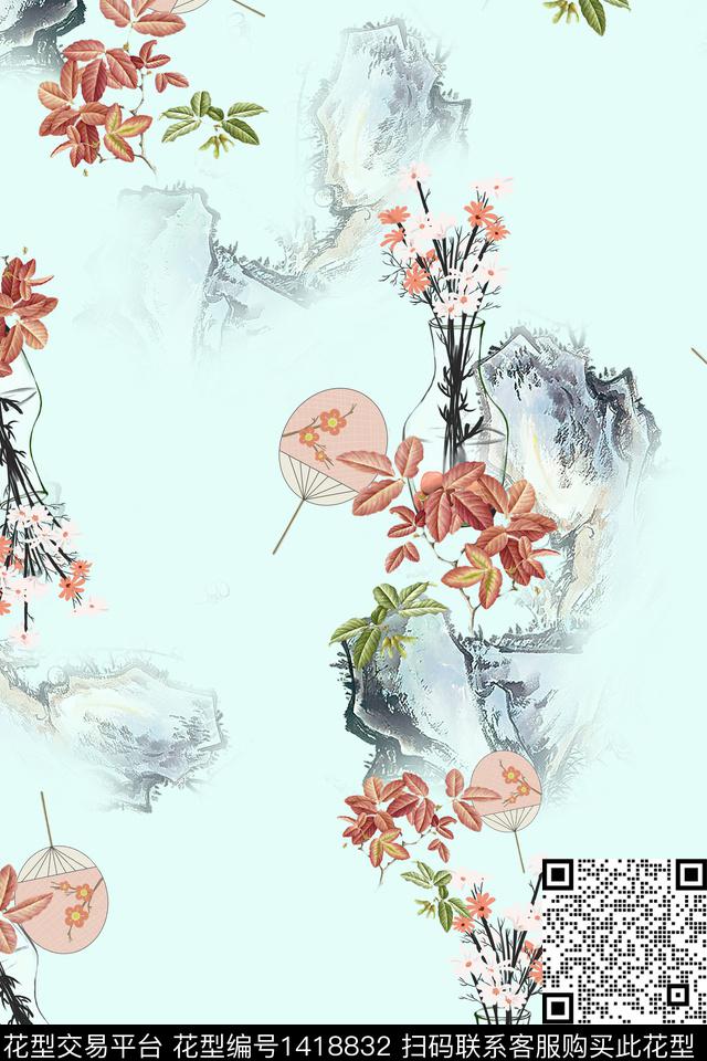 连衣裙花卉旗袍传统印花华亿平台下载（图片编号: 1418832） - 瓦栏（Walan）