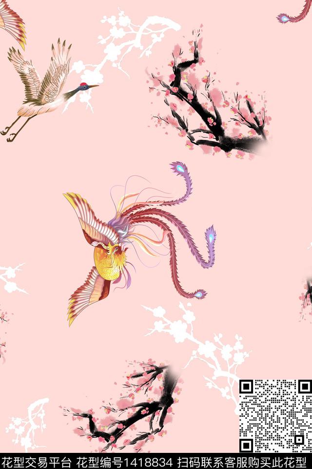 连衣裙花卉旗袍传统印花华亿平台下载（图片编号: 1418834） - 瓦栏（Walan）