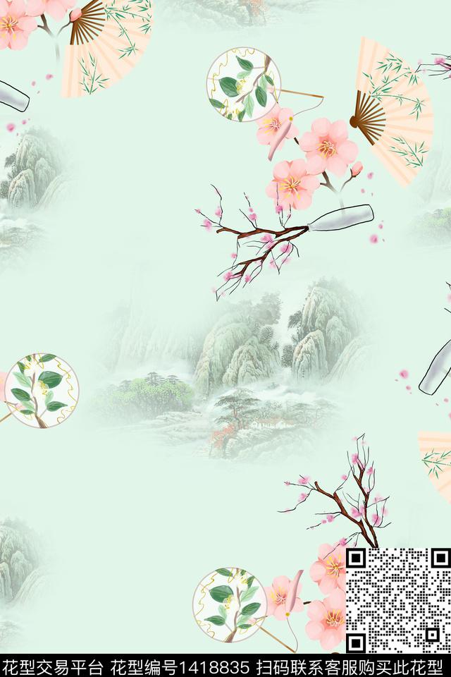 连衣裙花卉旗袍传统印花华亿平台下载（图片编号: 1418835） - 瓦栏（Walan）