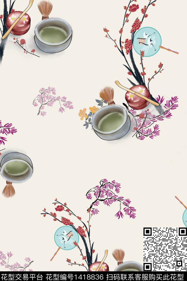 连衣裙花卉旗袍传统印花华亿平台下载（图片编号: 1418836） - 瓦栏（Walan）