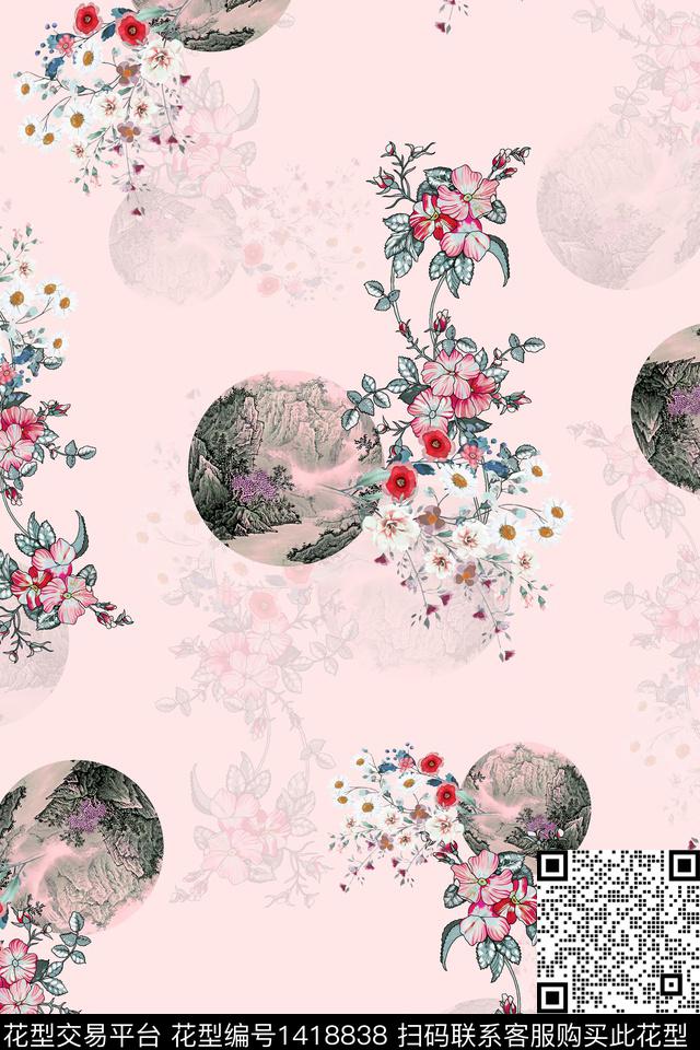 连衣裙花卉旗袍传统印花华亿平台下载（图片编号: 1418838） - 瓦栏（Walan）