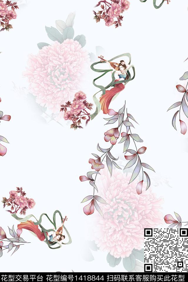 连衣裙花卉旗袍传统印花华亿平台下载（图片编号: 1418844） - 瓦栏（Walan）