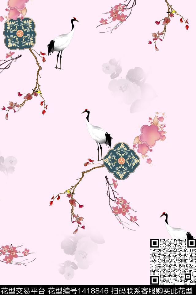 连衣裙花卉旗袍传统印花华亿平台下载（图片编号: 1418846） - 瓦栏（Walan）