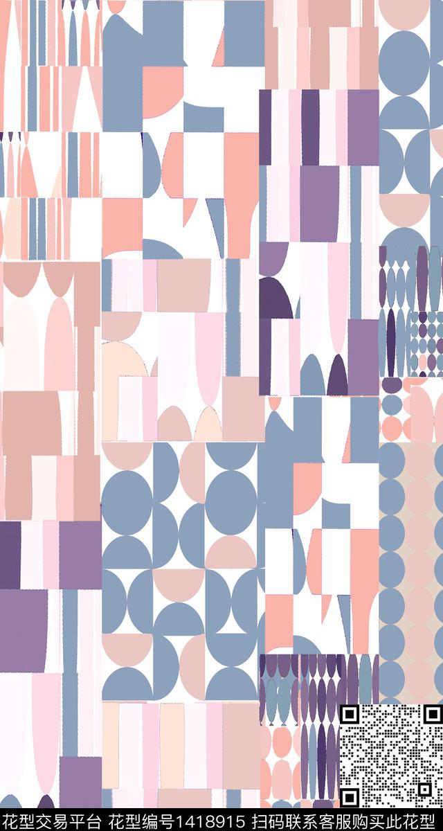 几何真丝混合拼接数码印花华亿平台下载（图片编号: 1418915） - 瓦栏（Walan）