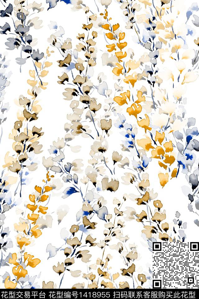 清爽底花卉花卉大牌风数码印花华亿平台下载（图片编号: 1418955） - 瓦栏（Walan）