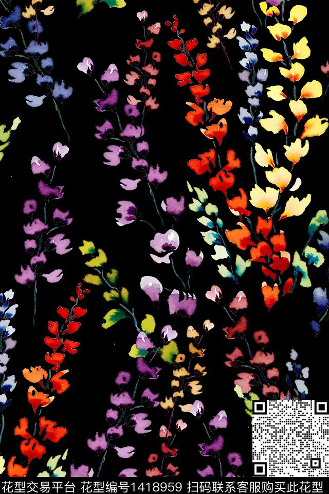 数码华亿平台花卉香云纱数码印花华亿平台下载（图片编号: 1418959） - 瓦栏（Walan）