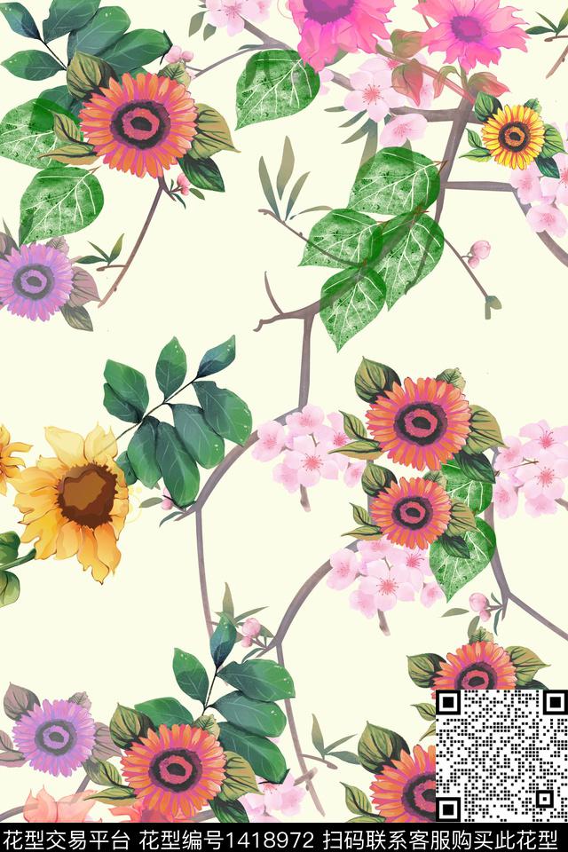 花卉年轻女性小碎花数码印花华亿平台下载（图片编号: 1418972） - 瓦栏（Walan）