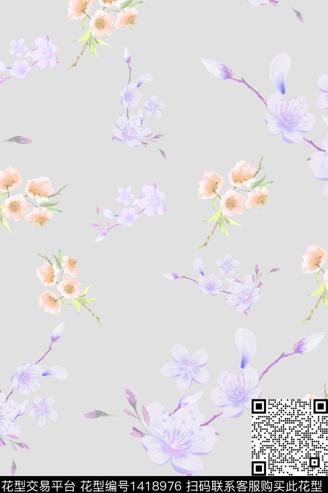 清爽底花卉花卉年轻女性数码印花华亿平台下载（图片编号: 1418976） - 瓦栏（Walan）