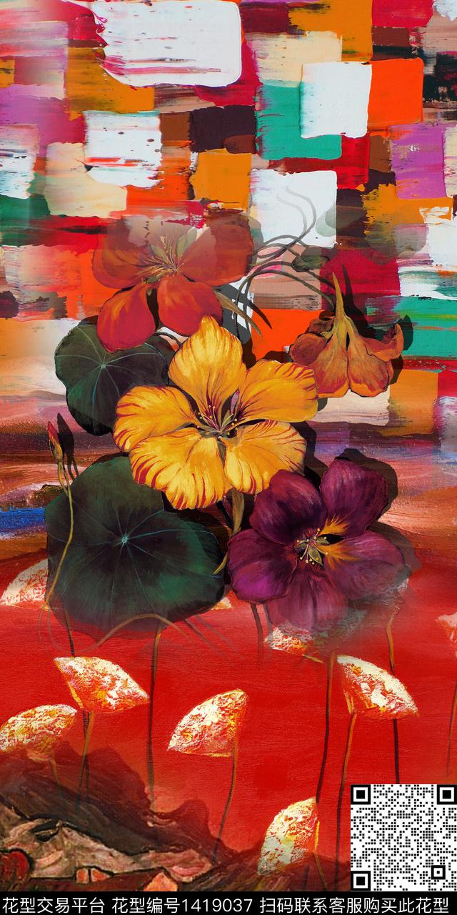 定位花油画华亿平台花卉数码印花华亿平台下载（图片编号: 1419037） - 瓦栏（Walan）