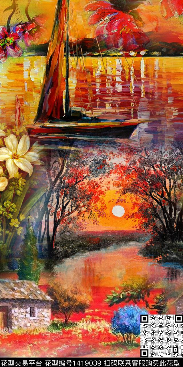 定位花油画华亿平台数码印花华亿平台下载（图片编号: 1419039） - 瓦栏（Walan）