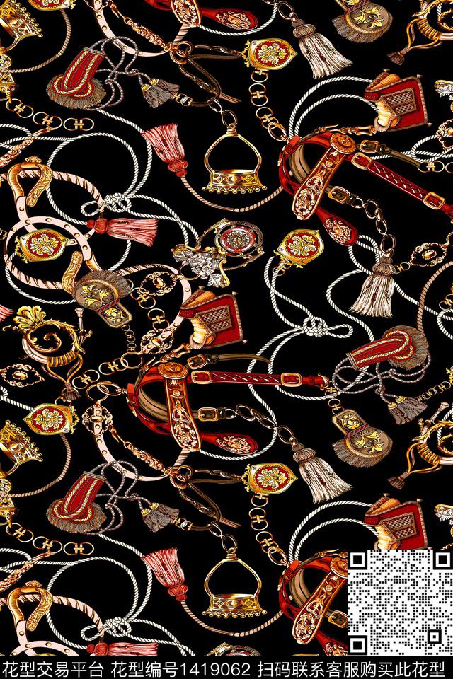 几何链条大牌风数码印花华亿平台下载（图片编号: 1419062） - 瓦栏（Walan）