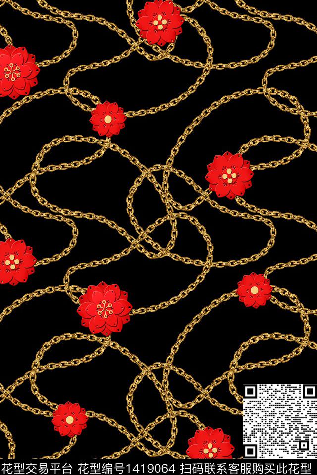 几何链条大牌风数码印花华亿平台下载（图片编号: 1419064） - 瓦栏（Walan）