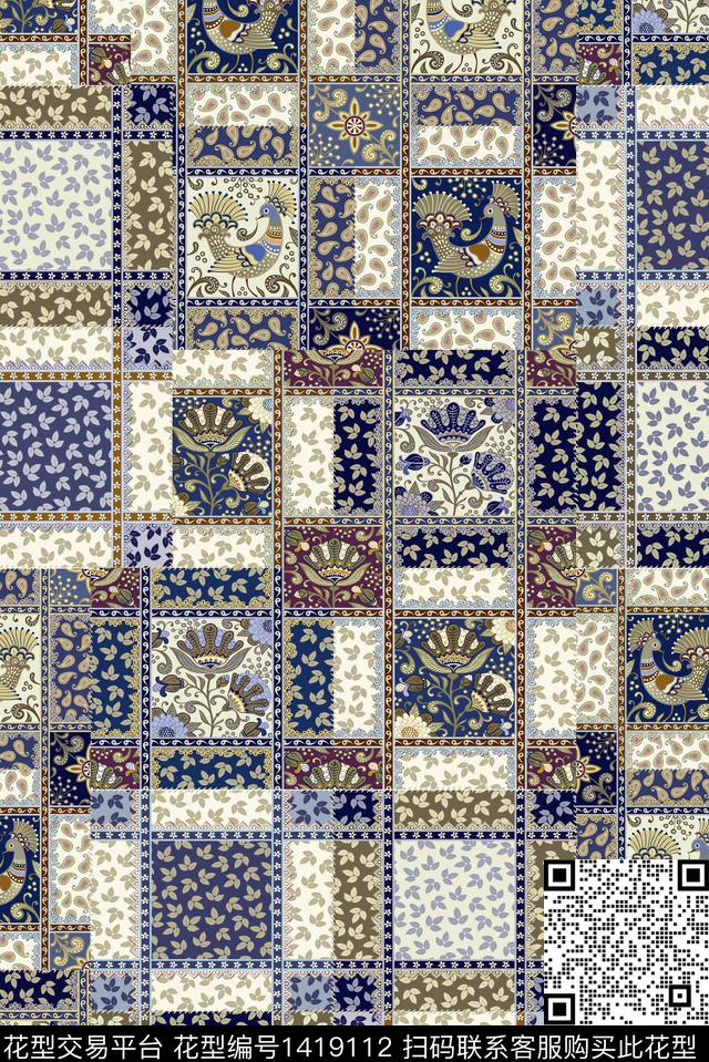 几何民族风花卉传统印花华亿平台下载（图片编号: 1419112） - 瓦栏（Walan）