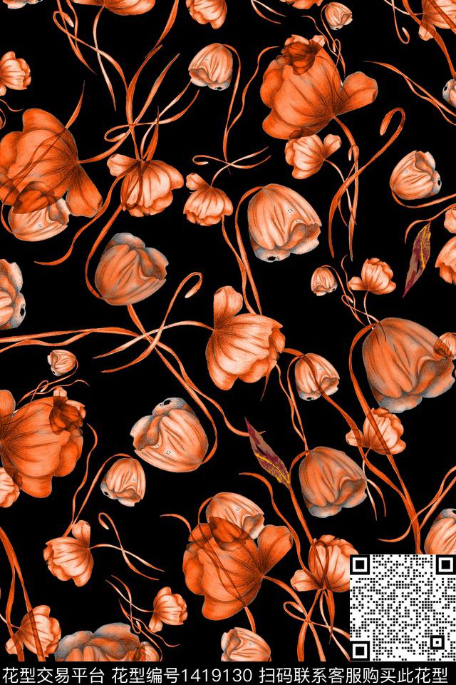 抽象花卉花卉小碎花数码印花华亿平台下载（图片编号: 1419130） - 瓦栏（Walan）