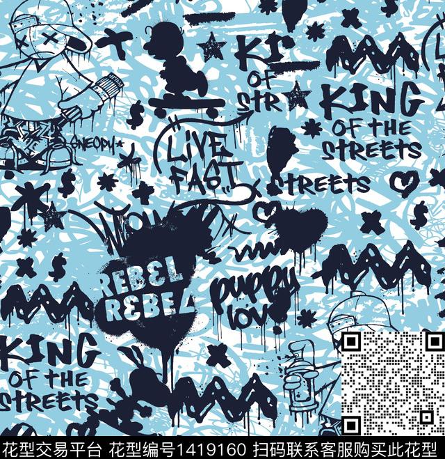 涂鸦字母卡通传统印花华亿平台下载（图片编号: 1419160） - 瓦栏（Walan）