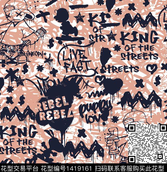 涂鸦字母卡通传统印花华亿平台下载（图片编号: 1419161） - 瓦栏（Walan）