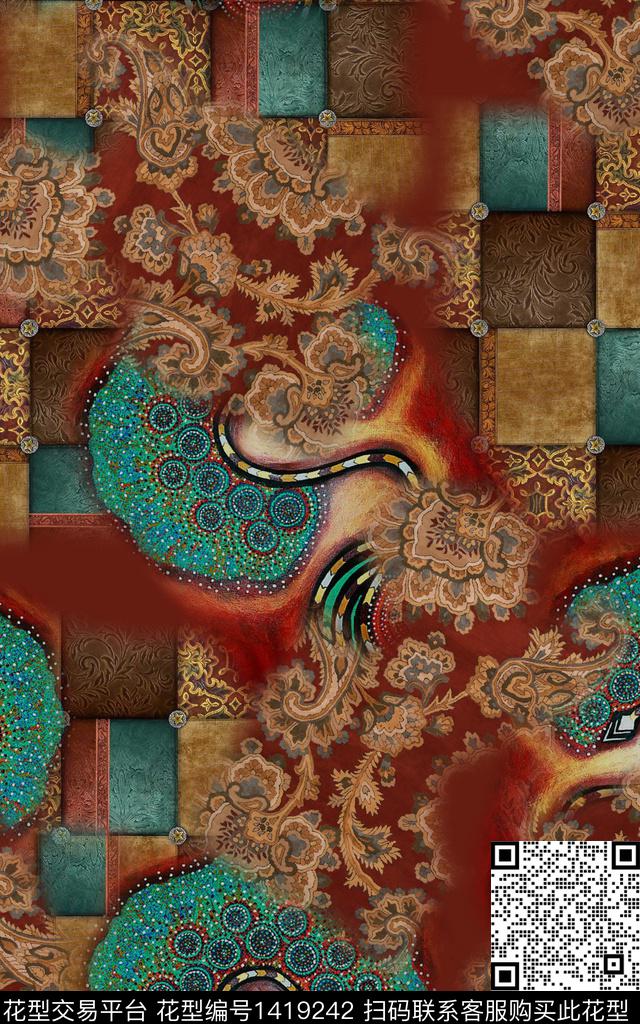 肌理数码华亿平台佩斯利数码印花华亿平台下载（图片编号: 1419242） - 瓦栏（Walan）