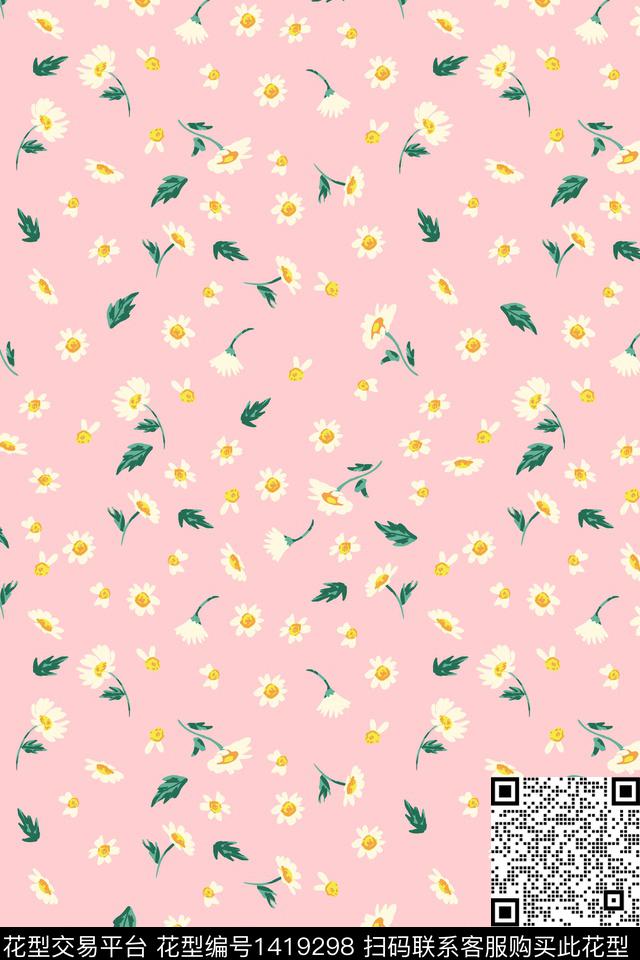 复古花卉小雏菊传统印花华亿平台下载（图片编号: 1419298） - 瓦栏（Walan）