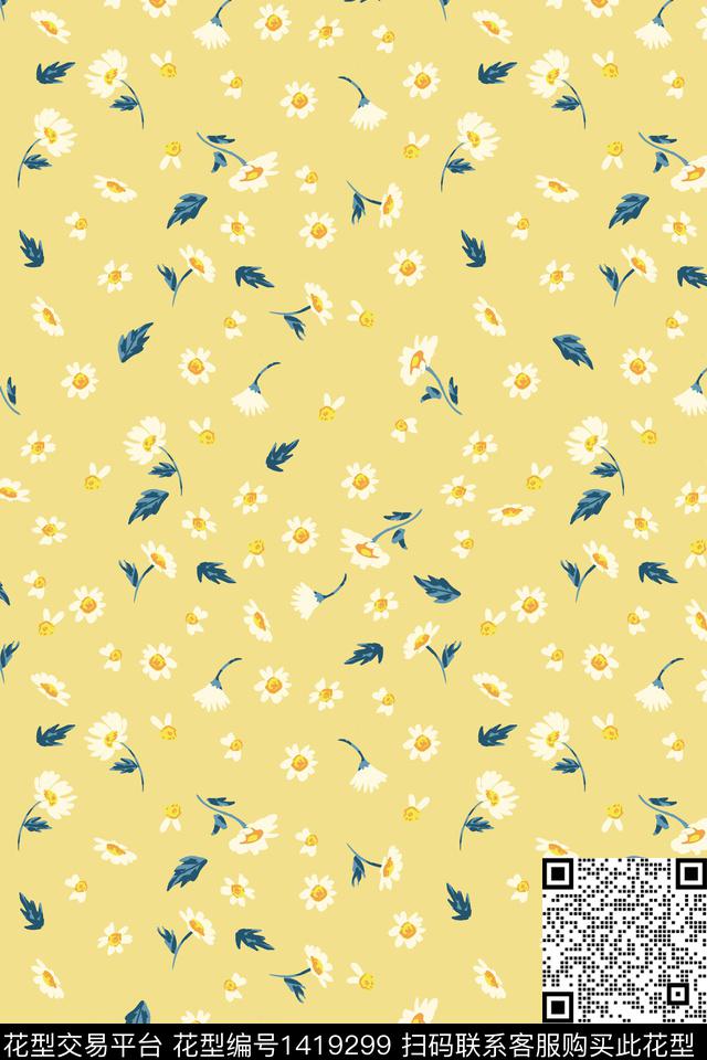复古花卉小雏菊传统印花华亿平台下载（图片编号: 1419299） - 瓦栏（Walan）