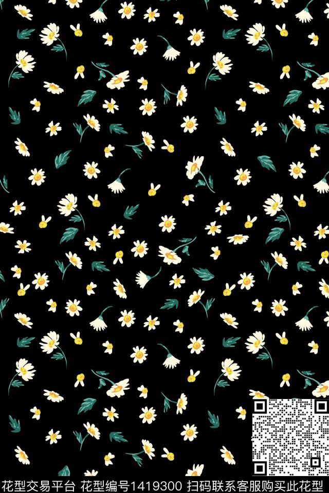 复古花卉小雏菊传统印花华亿平台下载（图片编号: 1419300） - 瓦栏（Walan）