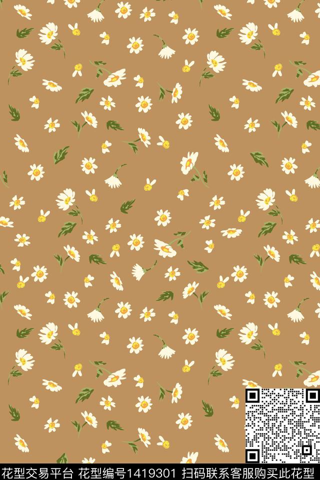 复古花卉小雏菊传统印花华亿平台下载（图片编号: 1419301） - 瓦栏（Walan）