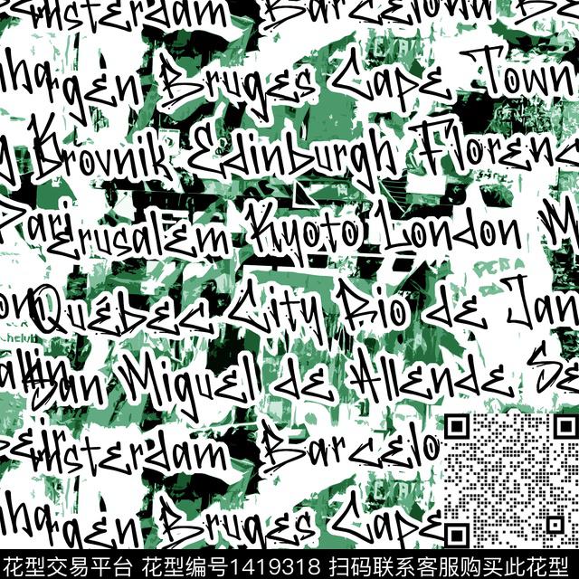 涂鸦字母冲锋衣数码印花华亿平台下载（图片编号: 1419318） - 瓦栏（Walan）