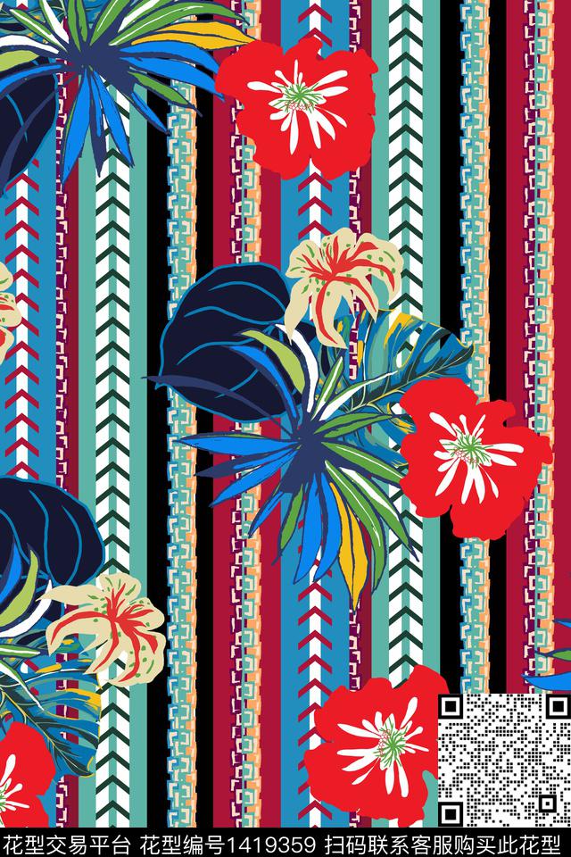 几何绿植树叶民族风传统印花华亿平台下载（图片编号: 1419359） - 瓦栏（Walan）