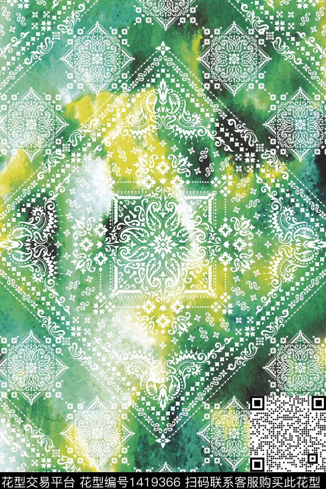 几何肌理水彩数码印花华亿平台下载（图片编号: 1419366） - 瓦栏（Walan）