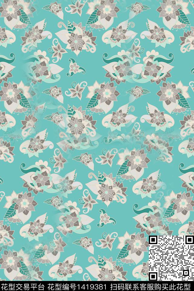 花卉满版散花抽象数码印花华亿平台下载（图片编号: 1419381） - 瓦栏（Walan）