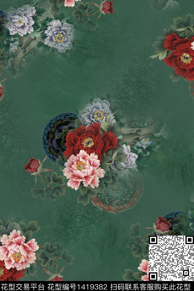 数码华亿平台花卉中国风数码印花华亿平台下载（图片编号: 1419382） - 瓦栏（Walan）