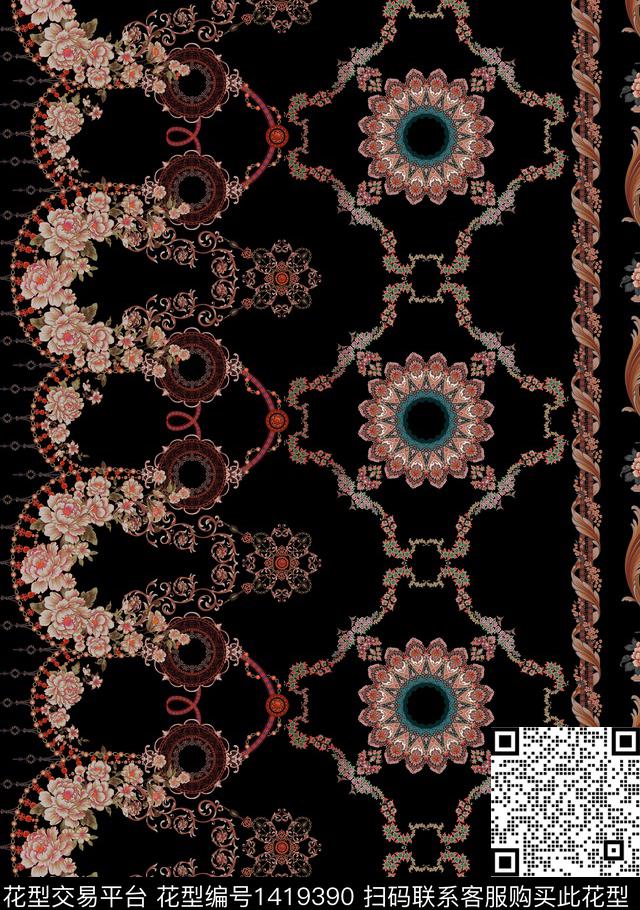 复古民族风花纹数码印花华亿平台下载（图片编号: 1419390） - 瓦栏（Walan）